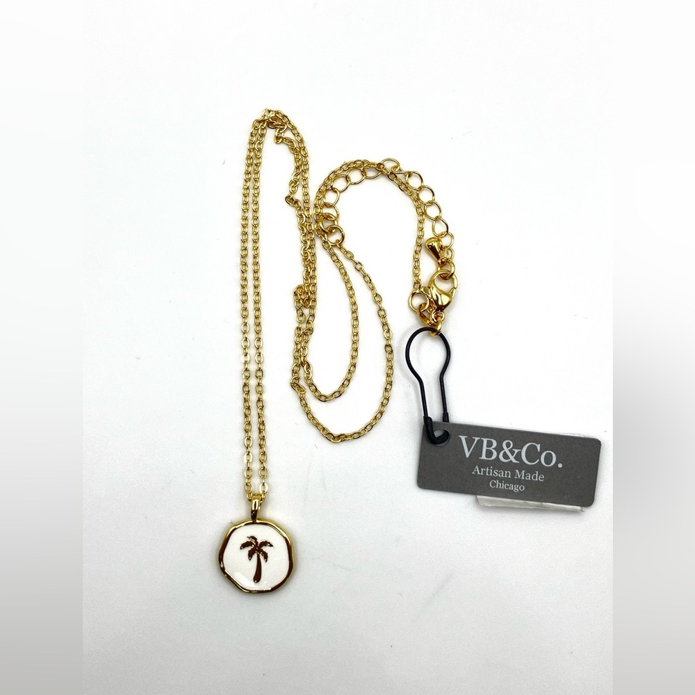 VB&Co Gold & White Palm Tree Mini Charm Necklace